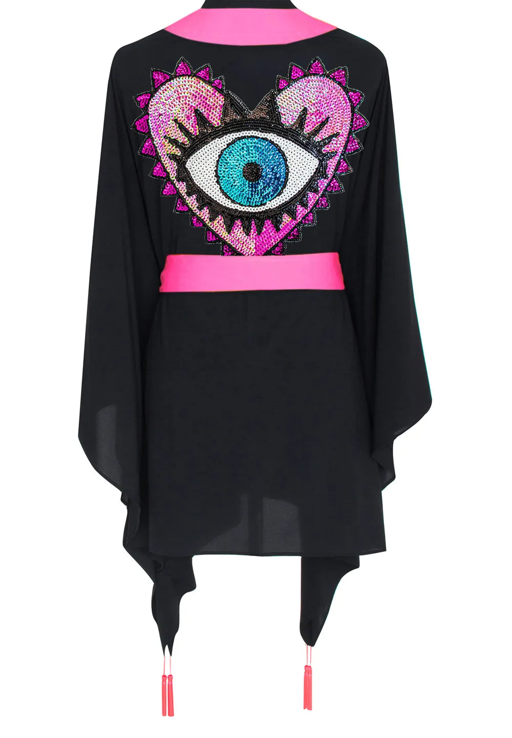 Monochrome - Black Kimono Evil Eye (Neon Pink)