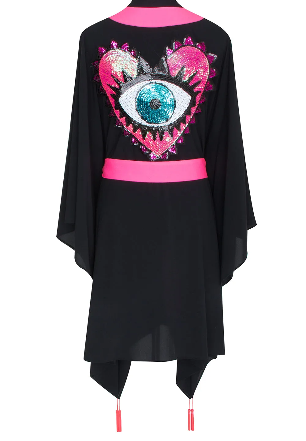 Monochrome - Black Kimono Evil Eye (Neon Pink)