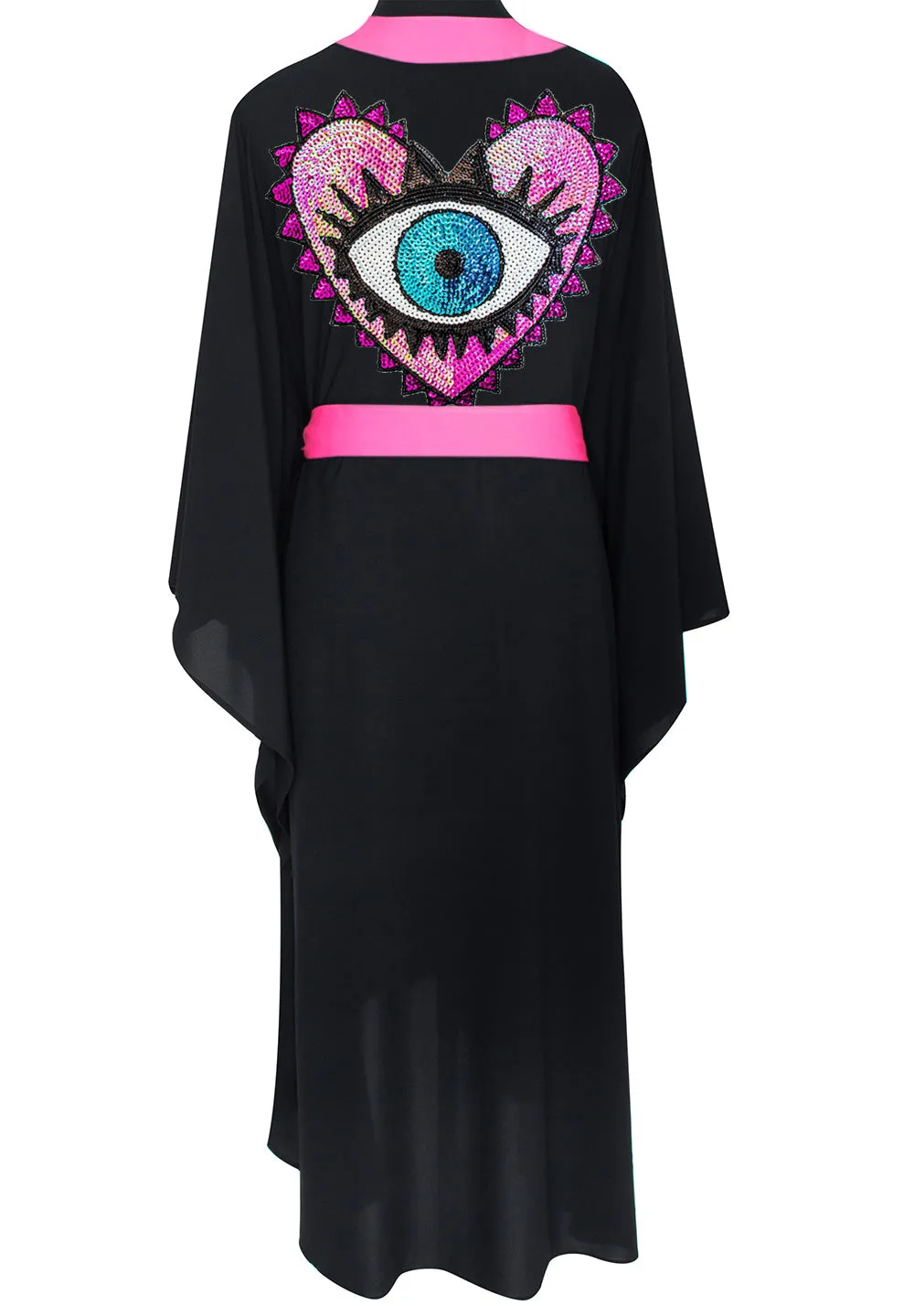 Monochrome - Black Kimono Evil Eye (Neon Pink)