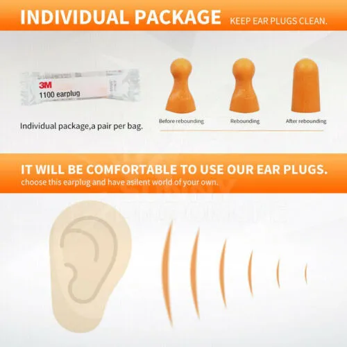 Multi size packs 3M 1100 Cordless Ear Plugs Foam Noise Reduction