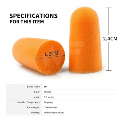 Multi size packs 3M 1100 Cordless Ear Plugs Foam Noise Reduction