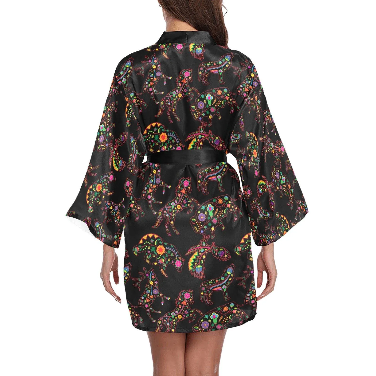 Neon Floral Animals Long Sleeve Satin Robe