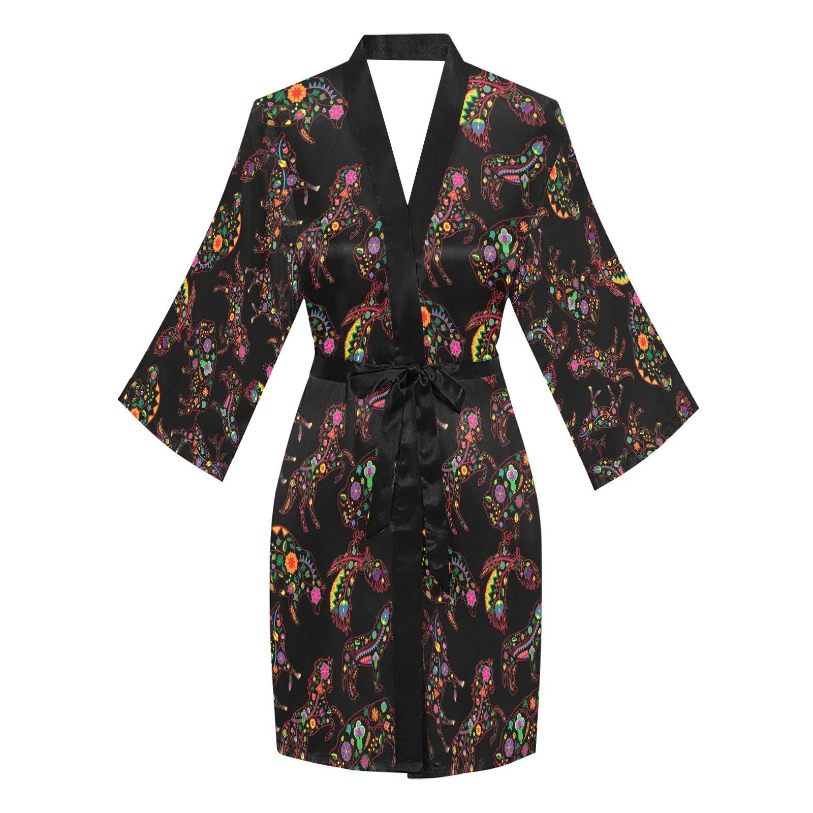 Neon Floral Animals Long Sleeve Satin Robe