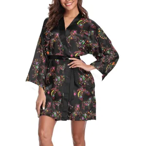 Neon Floral Animals Long Sleeve Satin Robe