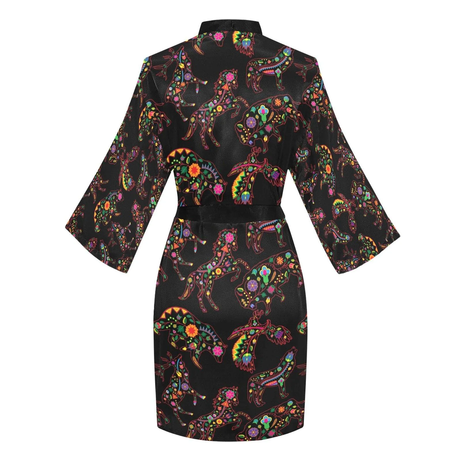 Neon Floral Animals Long Sleeve Satin Robe