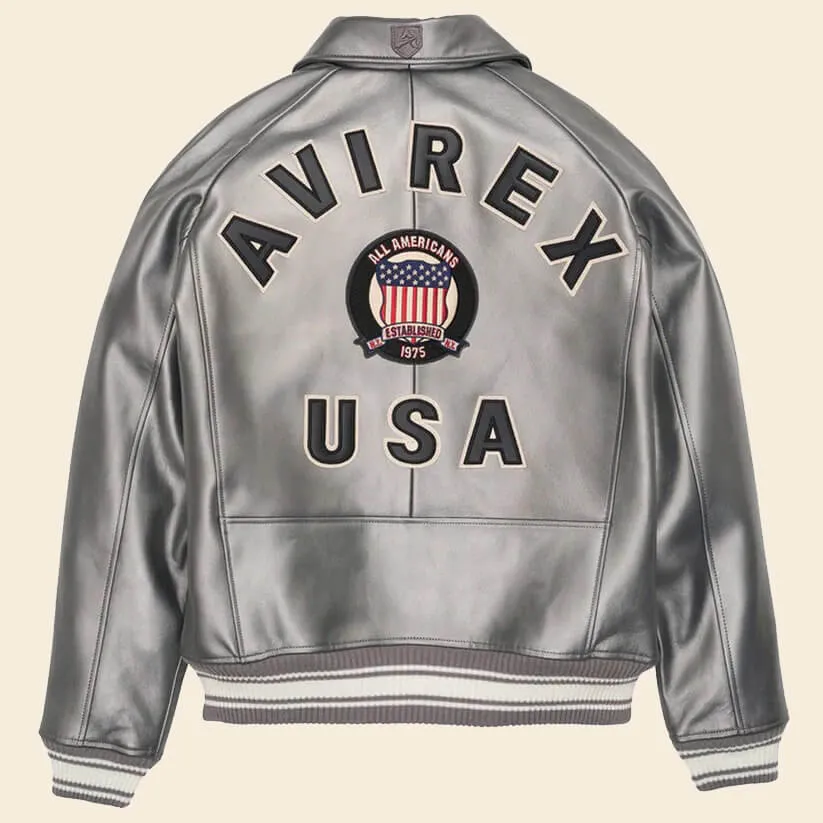 New Metallic Silver Letterman Bomber Avirex Jacket For Men