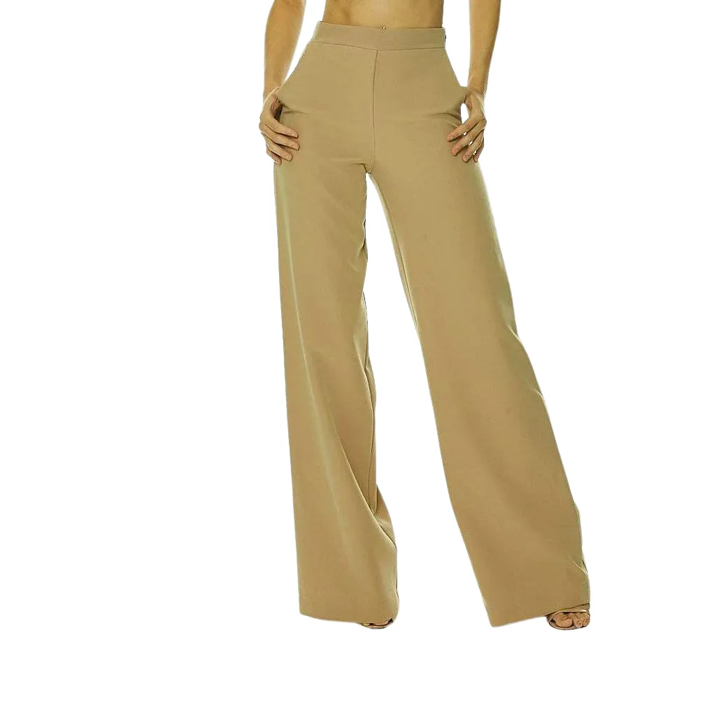 Nude Wide Leg Side Zip Pants with Faux Pockets