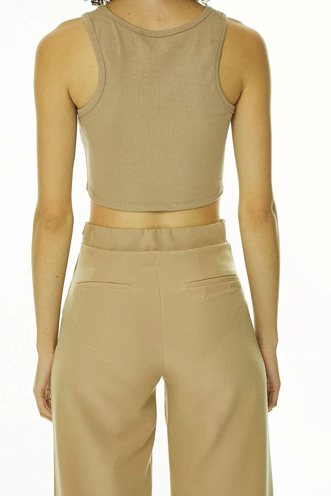 Nude Wide Leg Side Zip Pants with Faux Pockets