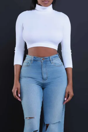 On Call Ribbed Turtleneck Crop Top - White