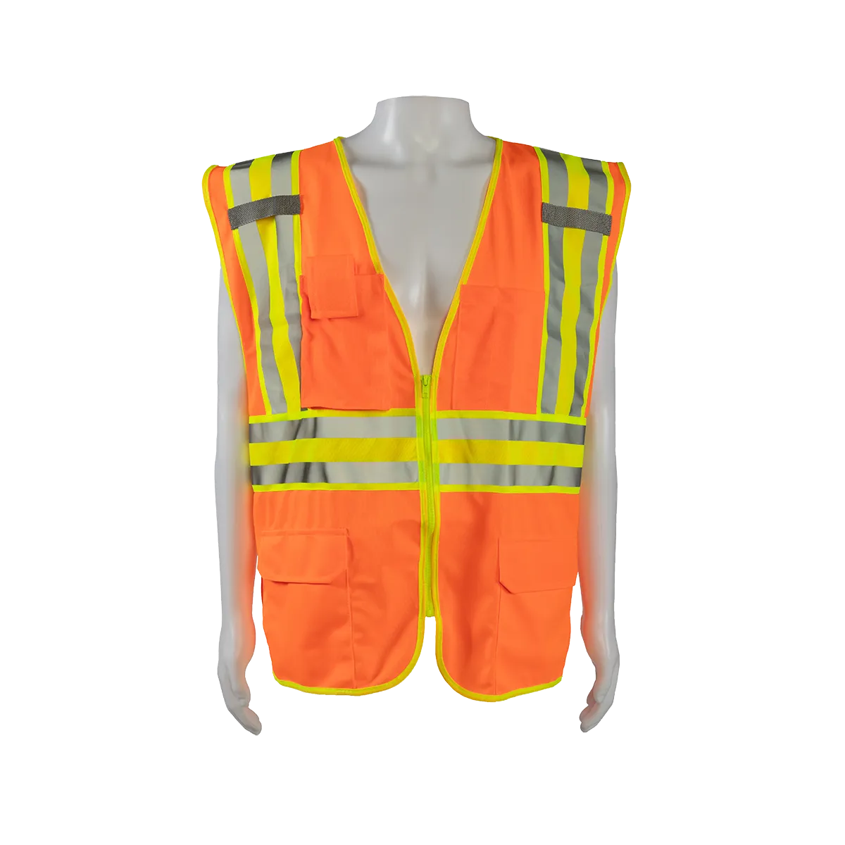 OV2-CB2 ANSI Class II Deluxe Two Tone DOT Safety Vest Orange Solid Lime Contrast