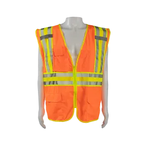 OV2-CB2 ANSI Class II Deluxe Two Tone DOT Safety Vest Orange Solid Lime Contrast