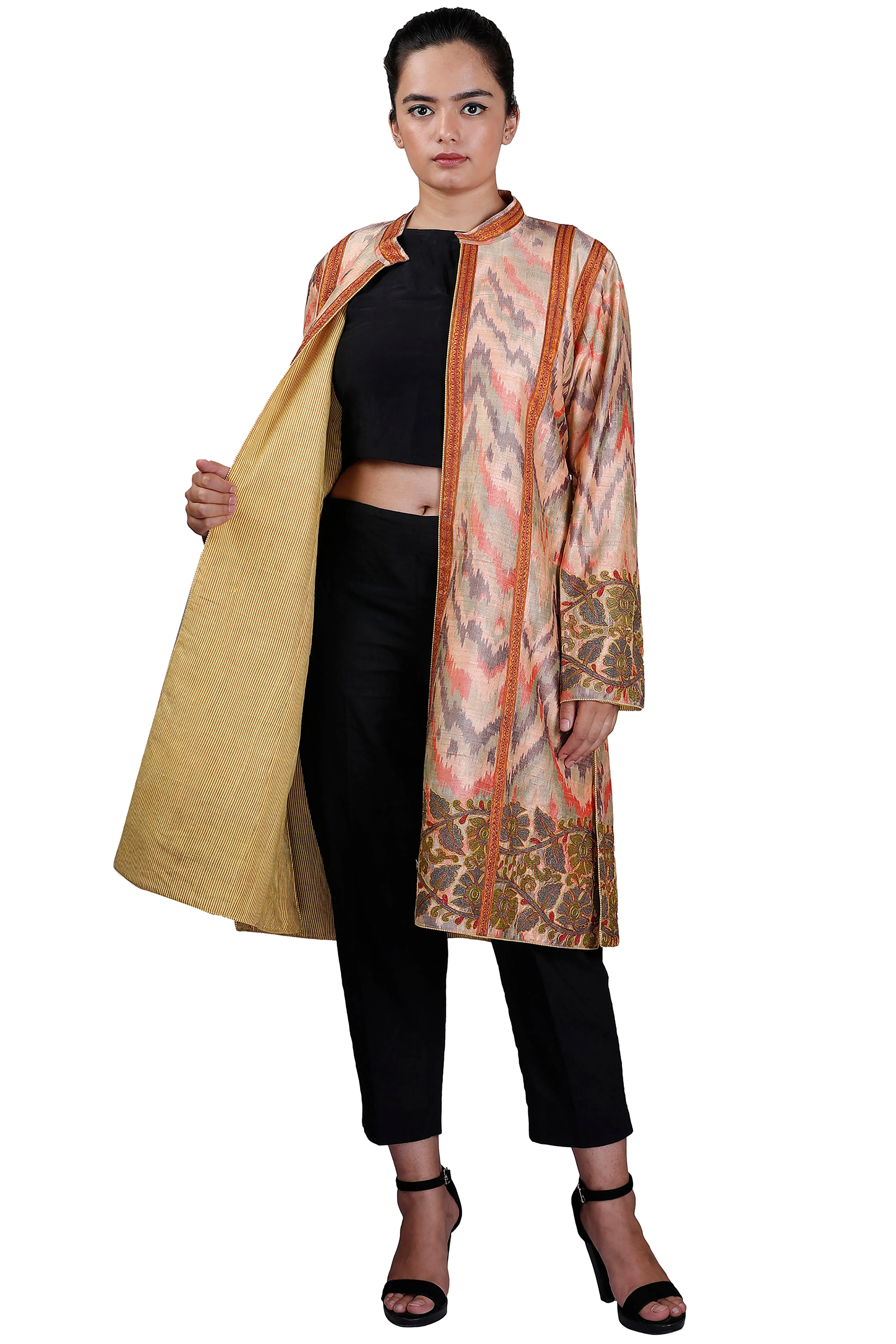 Peach Ikkat Raw Silk Jacket