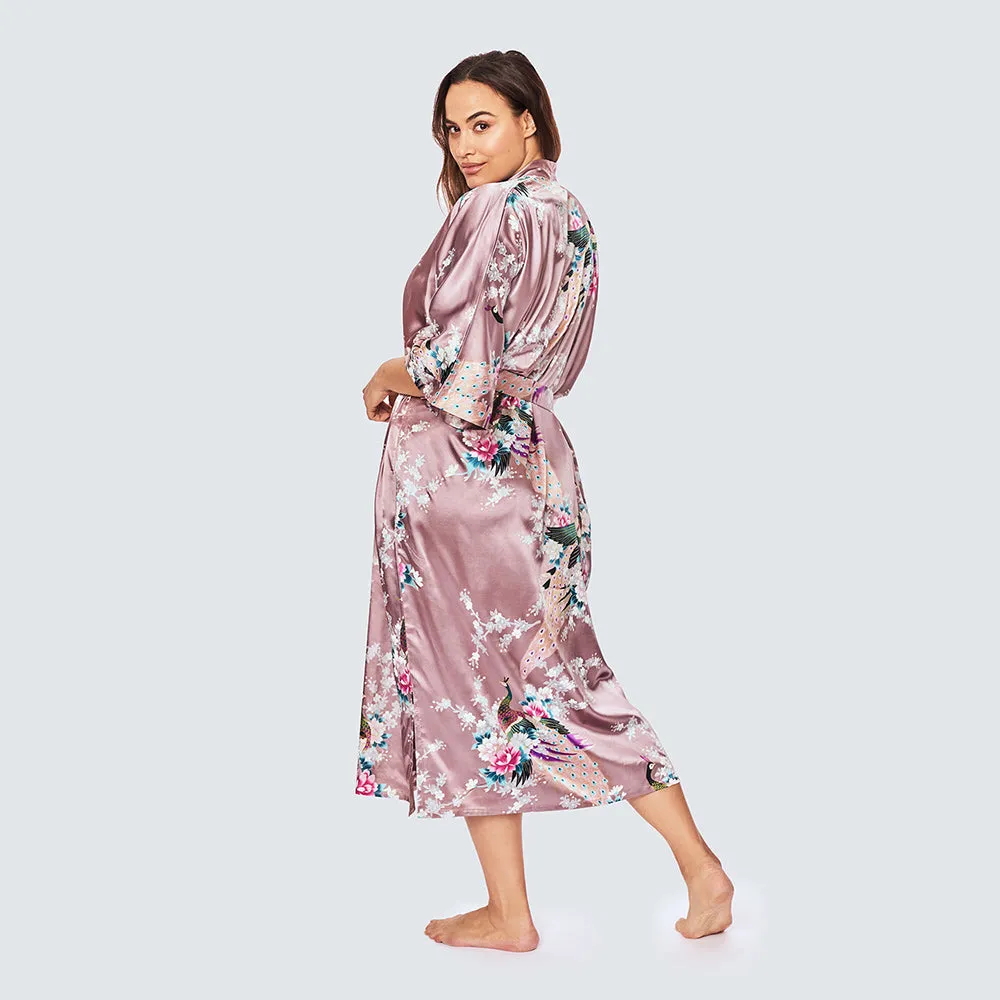 Peacock & Blossoms Long Kimono Robe (Plus Size)