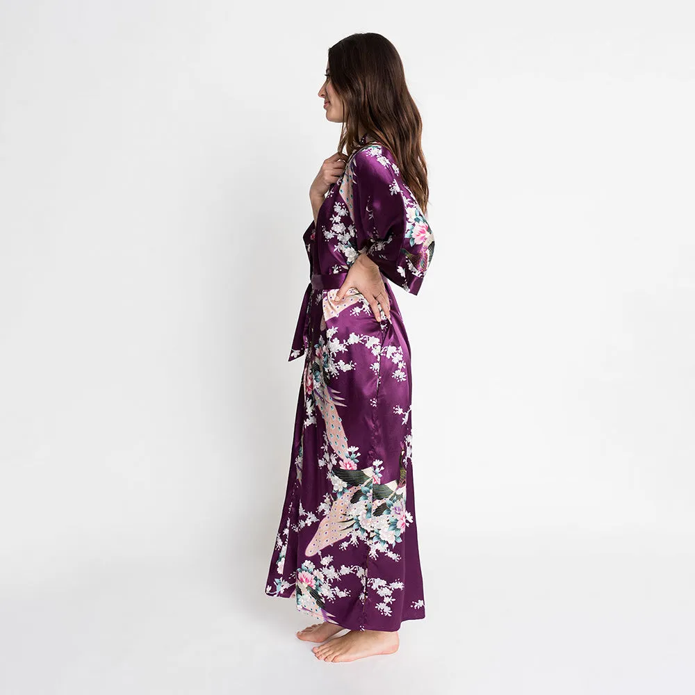 Peacock & Blossoms Long Kimono Robe