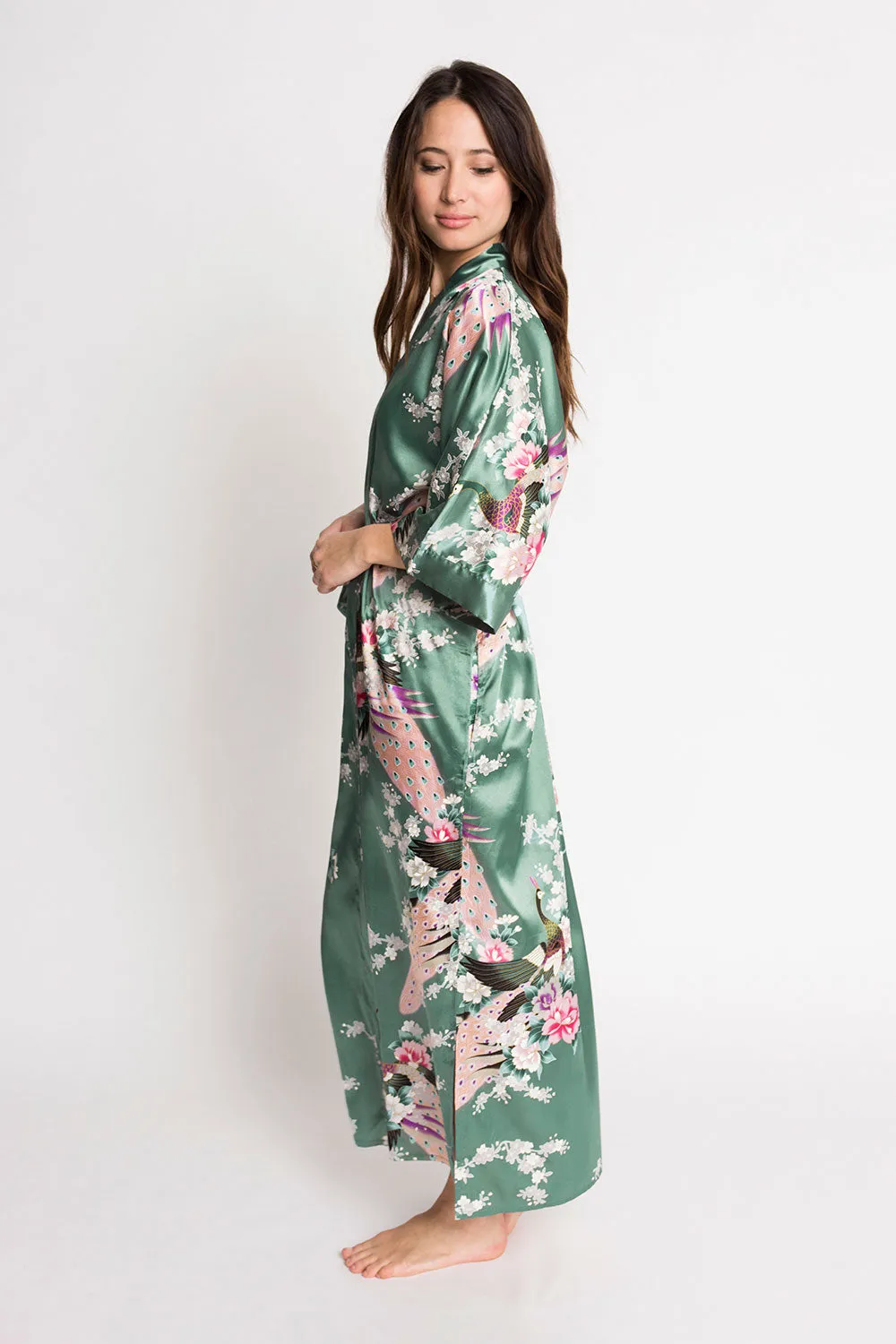 Peacock & Blossoms Long Kimono Robe