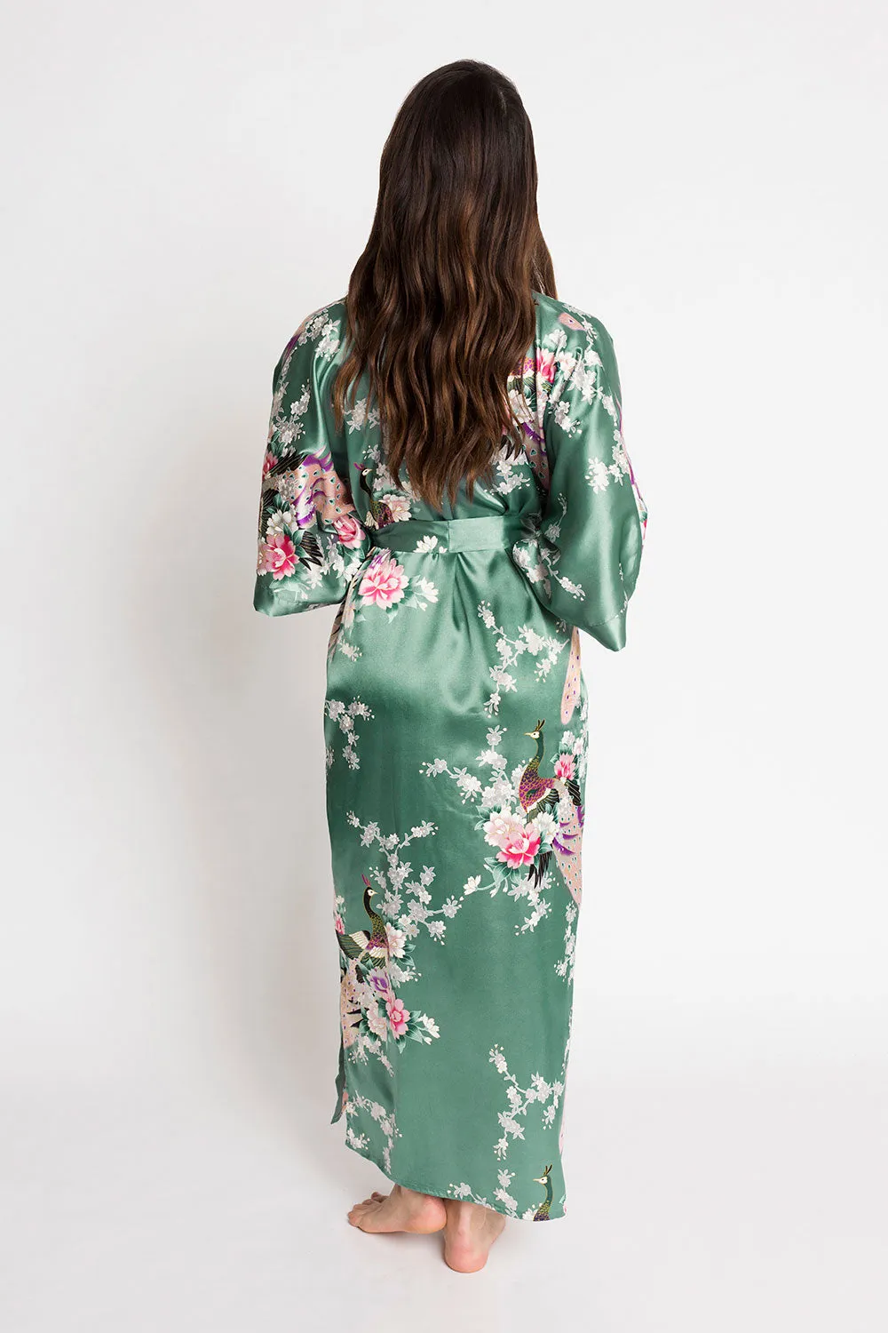 Peacock & Blossoms Long Kimono Robe