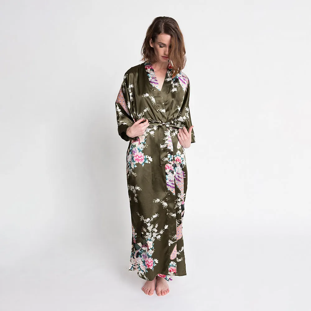 Peacock & Blossoms Long Kimono Robe