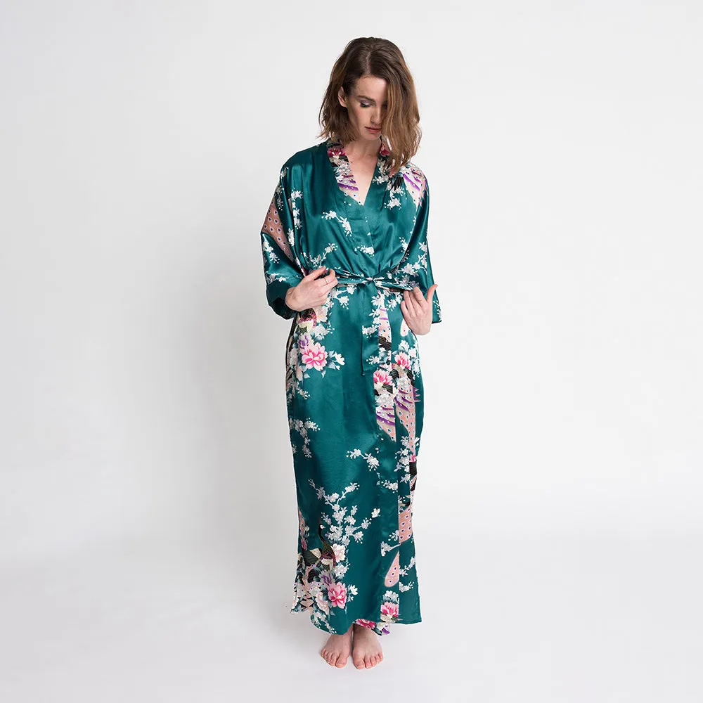 Peacock & Blossoms Long Kimono Robe