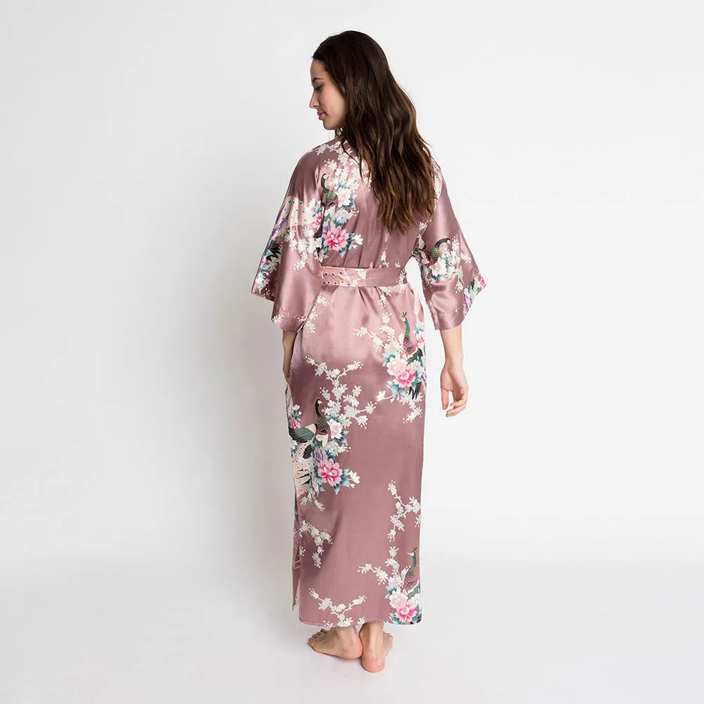 Peacock & Blossoms Long Kimono Robe