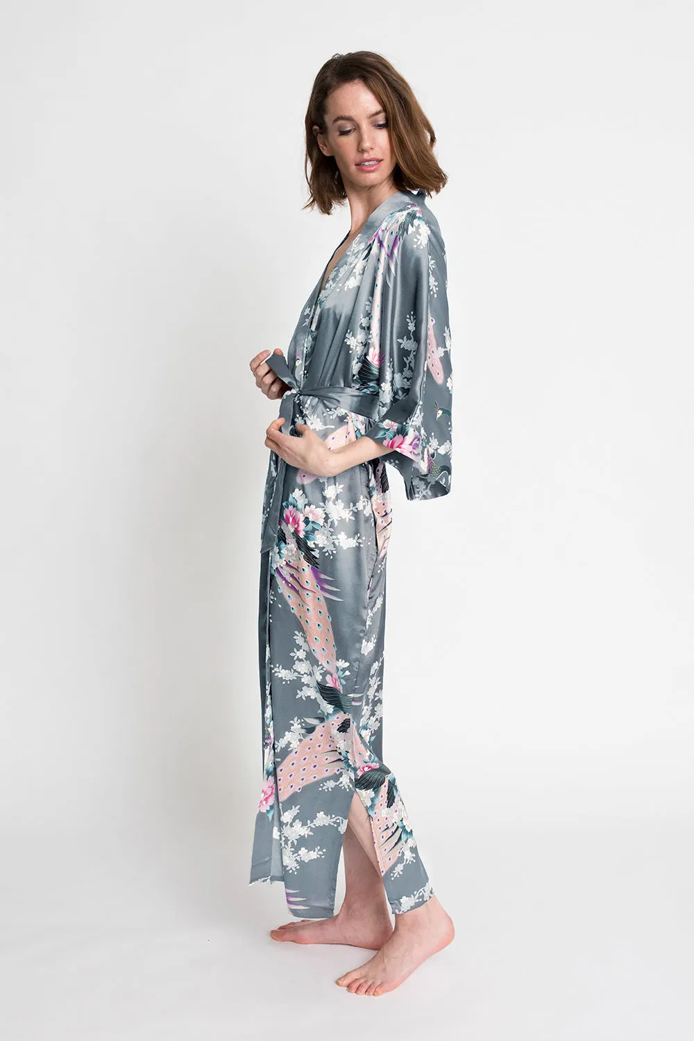 Peacock & Blossoms Long Kimono Robe