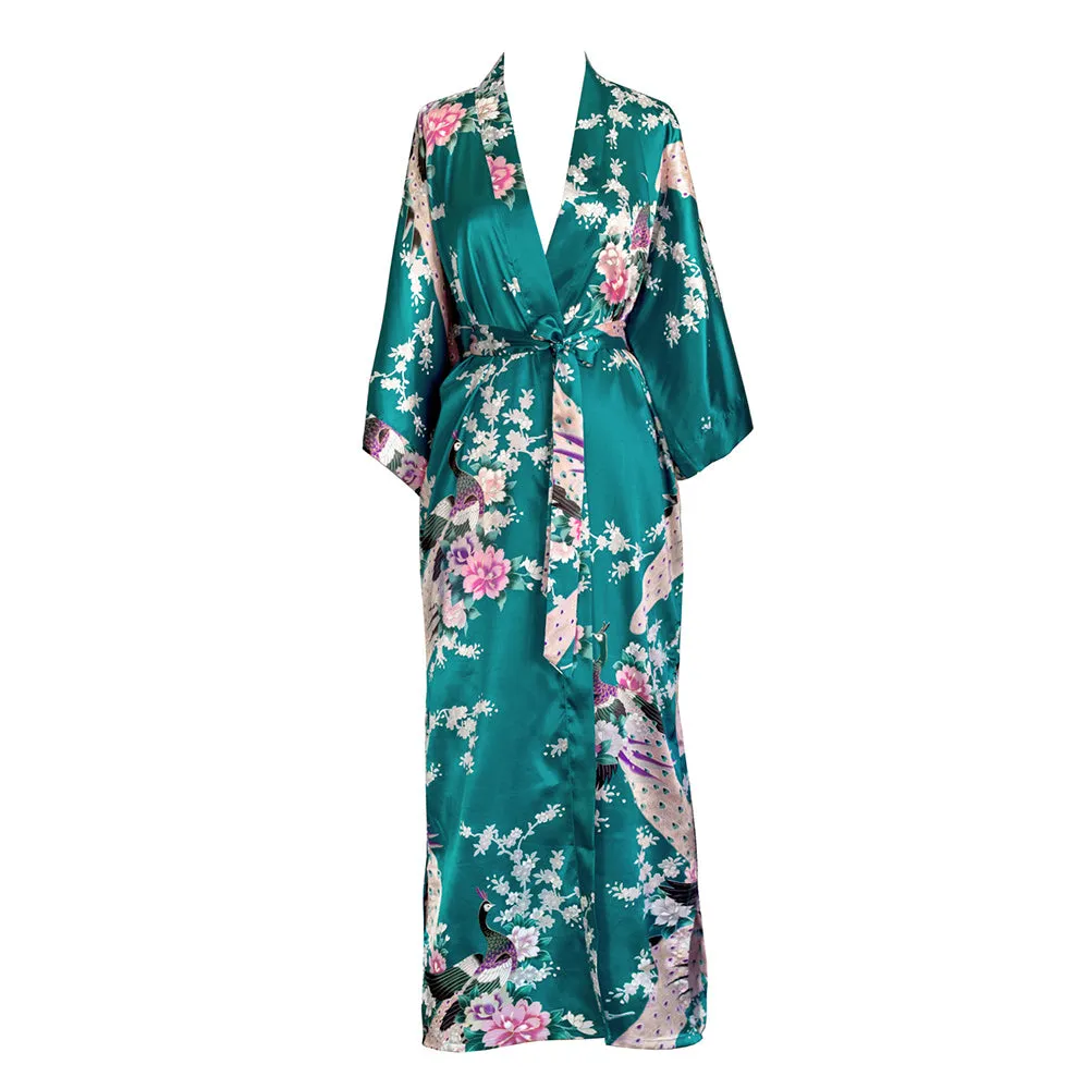 Peacock & Blossoms Long Kimono Robe