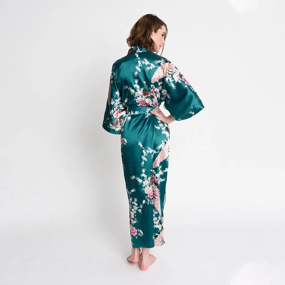 Peacock & Blossoms Long Kimono Robe