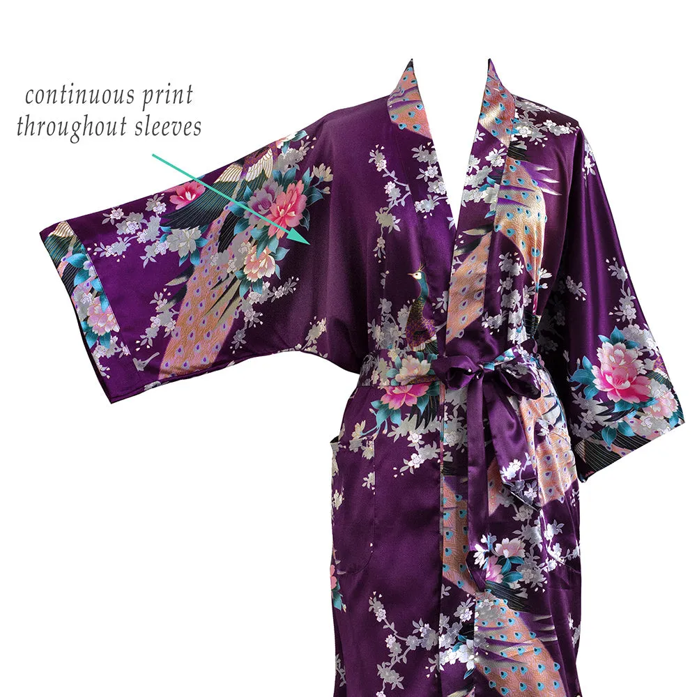 Peacock & Blossoms Long Kimono Robe