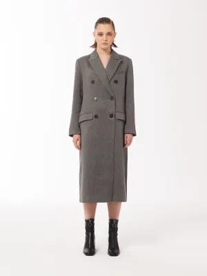 Peak-lapels Double-breasted Coat in Dark Grey