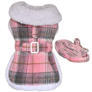 Pink & White Plaid Coat & Matching Leash