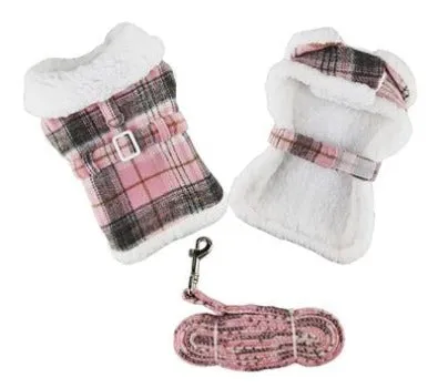 Pink & White Plaid Coat & Matching Leash