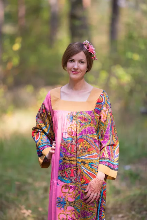 Pink Fire Maiden Style Caftan in Cheerful Paisleys Pattern