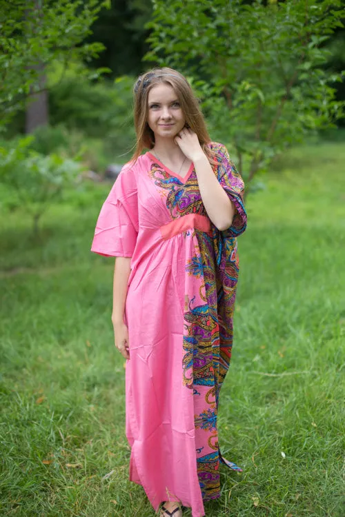 Pink Unfurl Style Caftan in Cheerful Paisleys Pattern