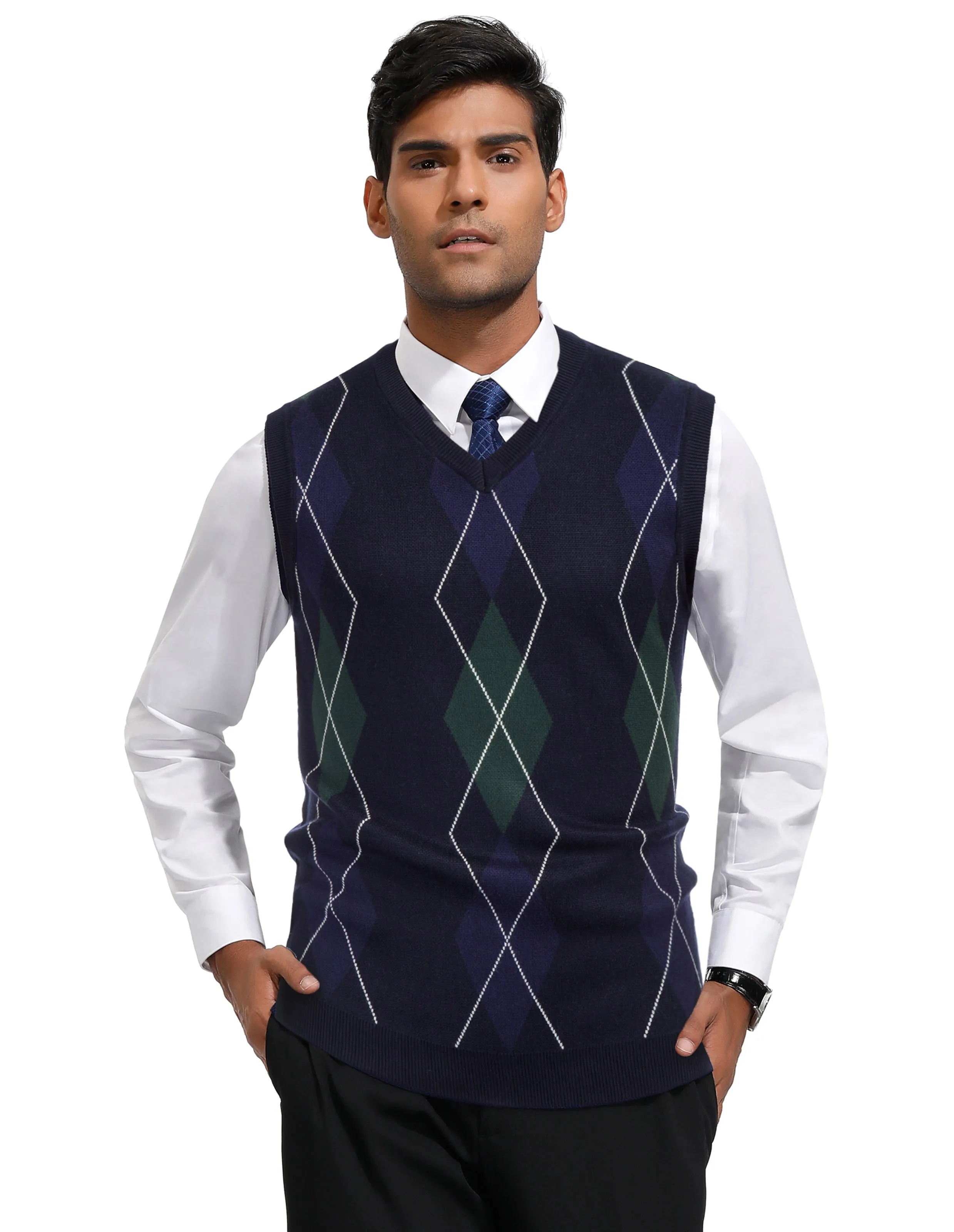 Pj Paul Jones Men's Soft Argyle Sweater Vest Slim Fit V-Neck Knitted Pullover Vest