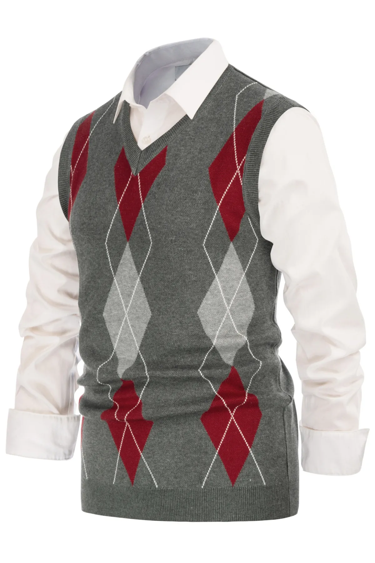 Pj Paul Jones Men's Soft Argyle Sweater Vest Slim Fit V-Neck Knitted Pullover Vest