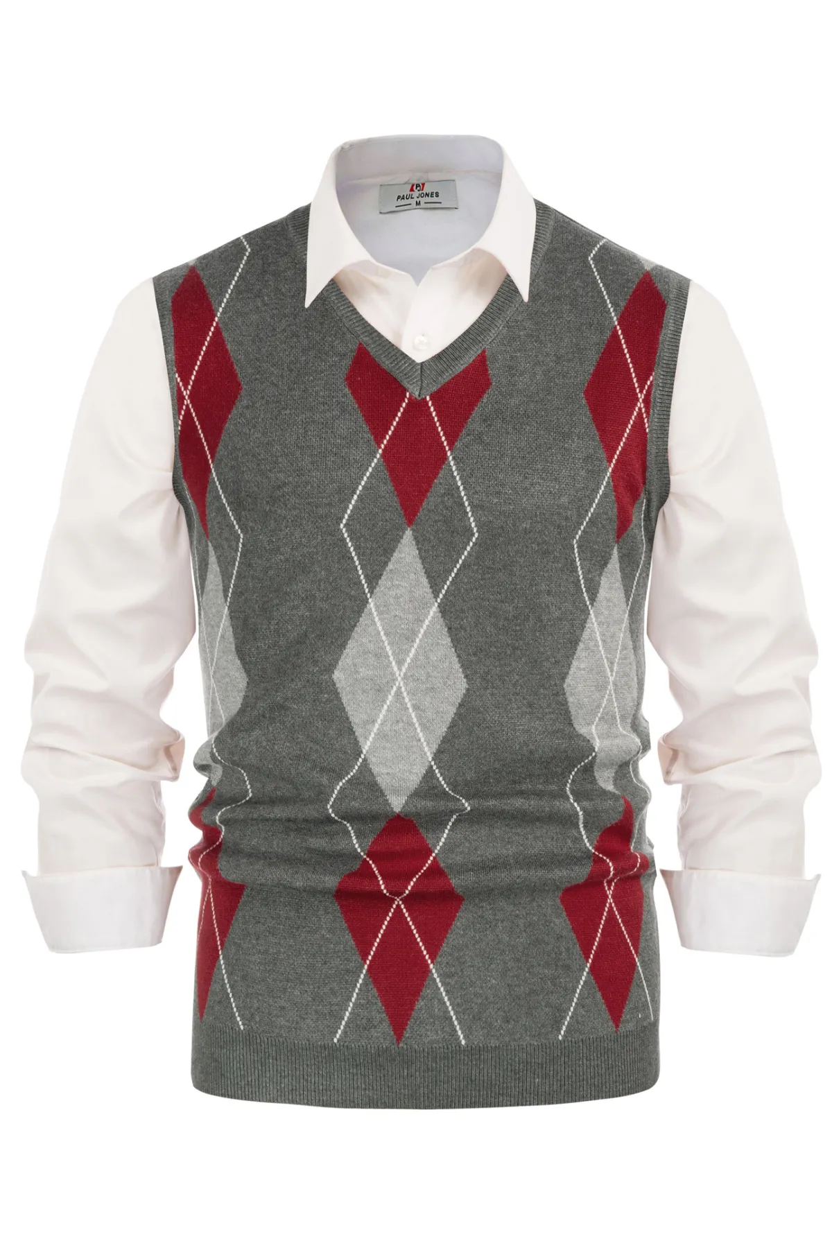 Pj Paul Jones Men's Soft Argyle Sweater Vest Slim Fit V-Neck Knitted Pullover Vest