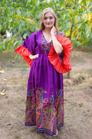 Purple Frill Lovers Style Caftan in Cheerful Paisleys Pattern