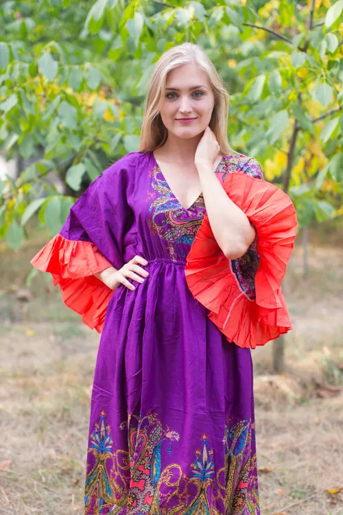 Purple Frill Lovers Style Caftan in Cheerful Paisleys Pattern