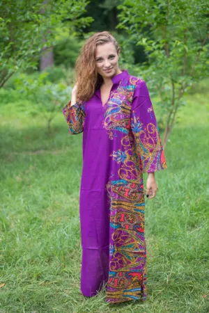 Purple Mandarin On My Mind Style Caftan in Cheerful Paisleys Pattern