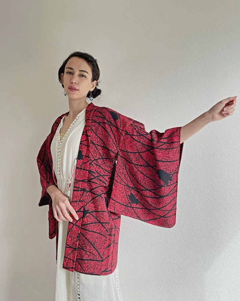 Red and Black  Haori Kimono Jacket