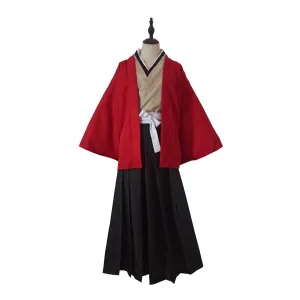 Red Haori and Black Hakama Kimono Set