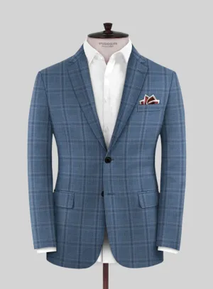 Reda Sky Blue Checks Wool Jacket