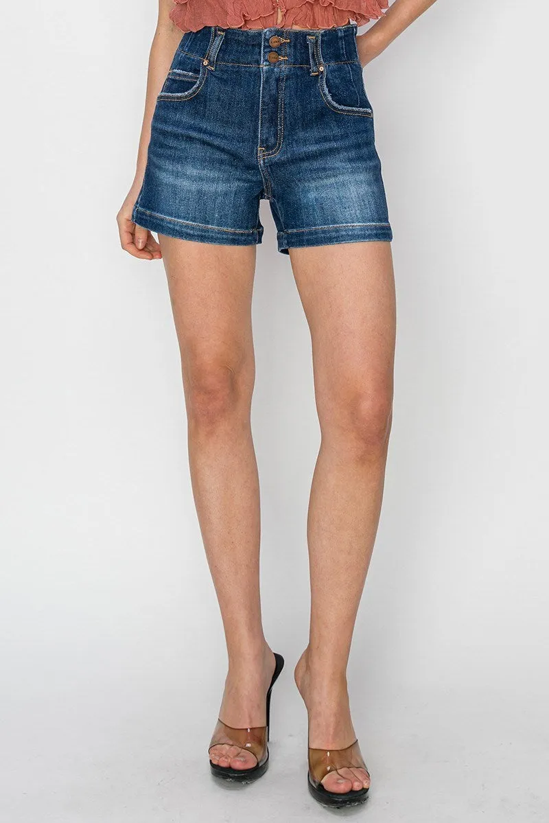 Risen Jeans - High Rise Seam Detailed Short Jeans - RDS6197