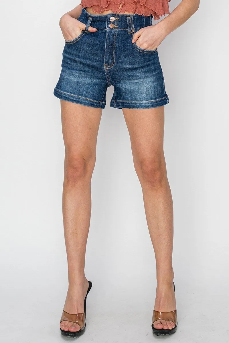 Risen Jeans - High Rise Seam Detailed Short Jeans - RDS6197