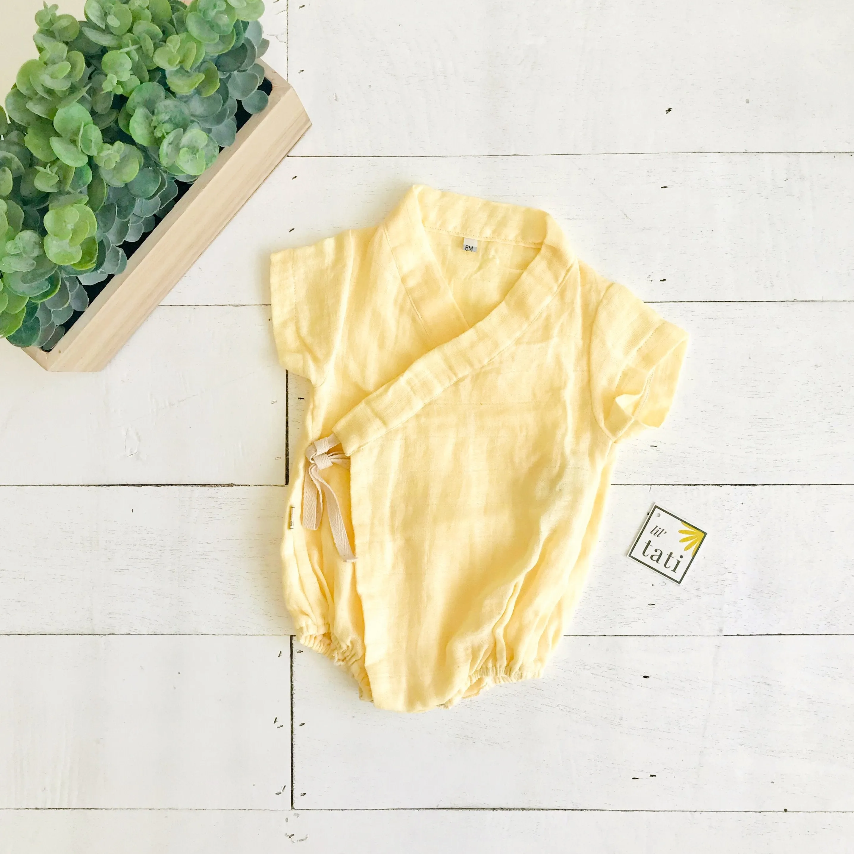 Sakura Kimono Onesie in Organic Muslin - Yellow