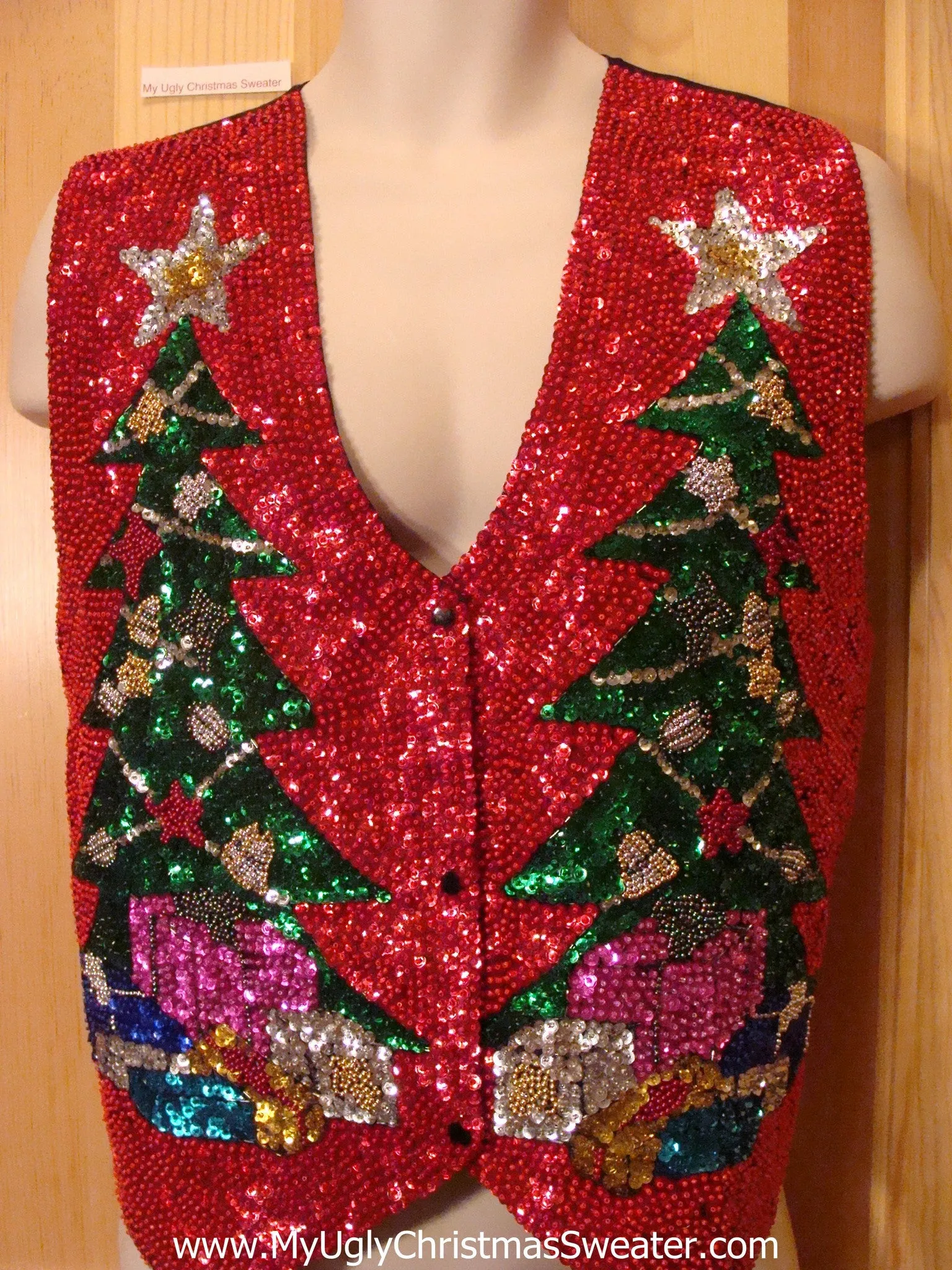 Sequin Christmas Vest with Trees and Bling