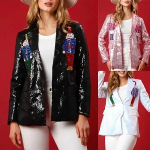 Sequin Sparkle Women's Christmas Nutcracker Blazer