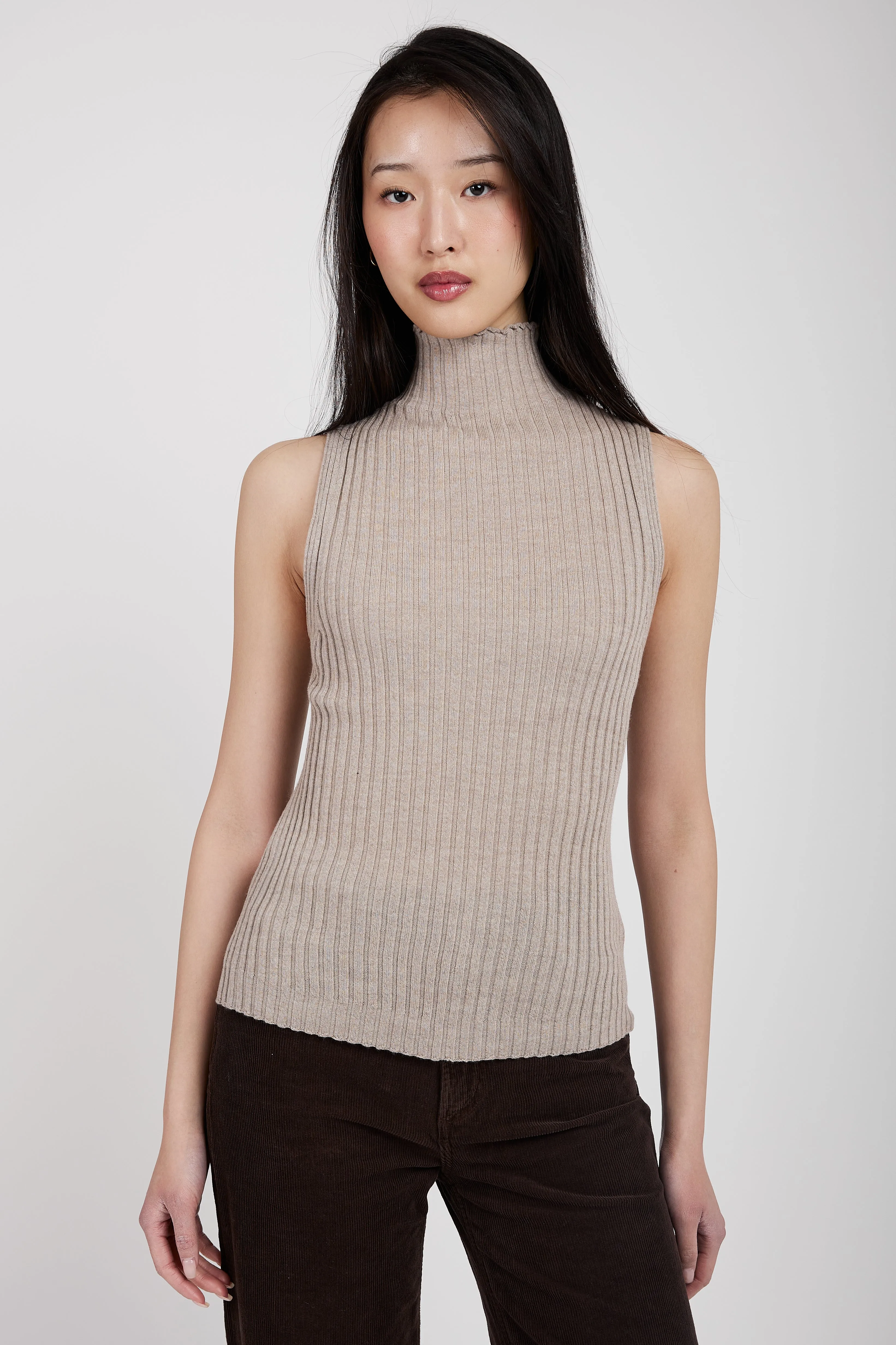 Sleeveless Turtleneck Top in Sand