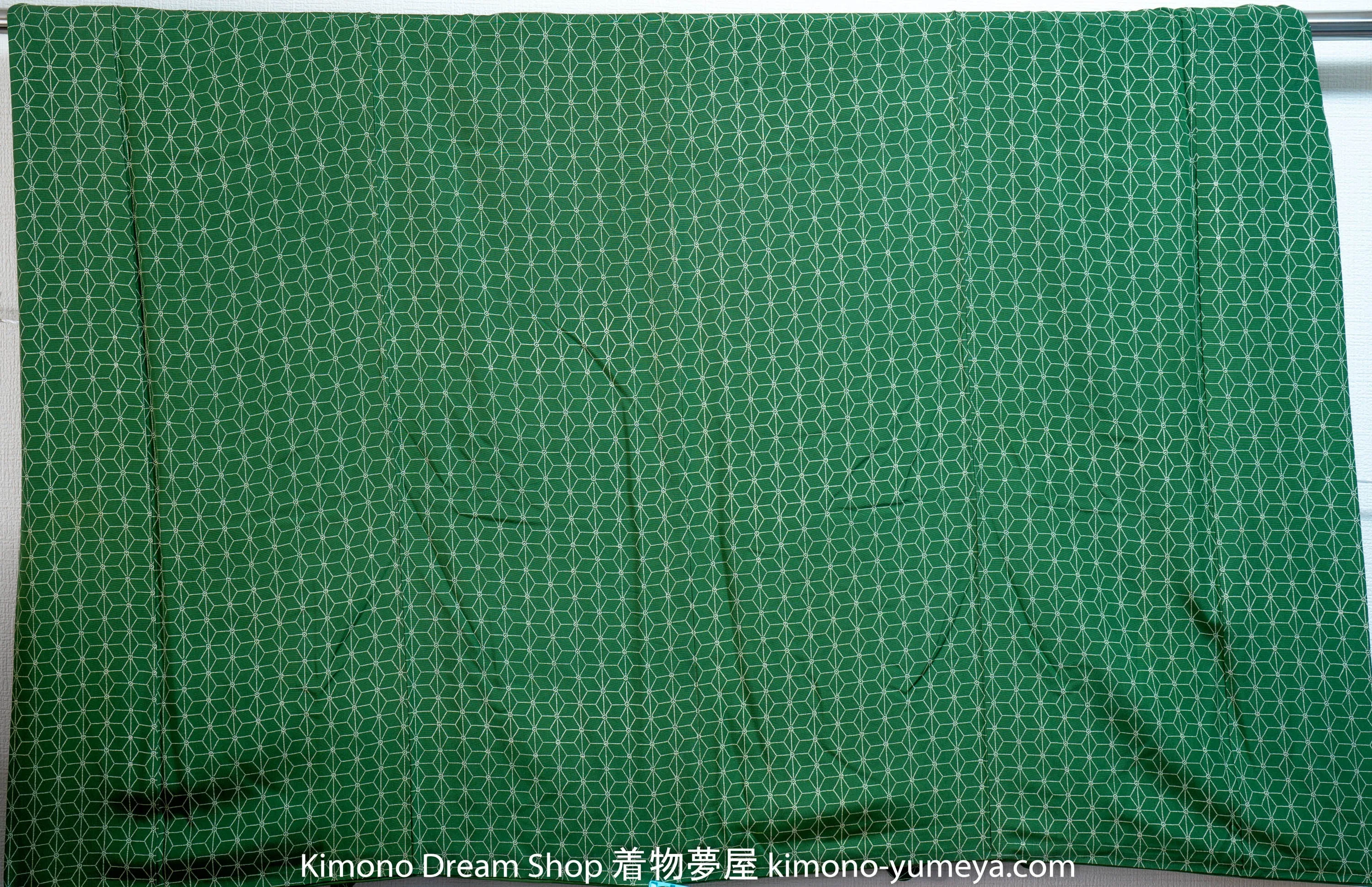 Soft Green Hemp Leaf Komon Kimono - Vintage Silk Dot Kimono Traditional Garden Niwa Farming Pattern