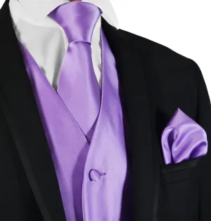 Solid Purple Mens Tuxedo Vest, Tie and Trim Pocket Square