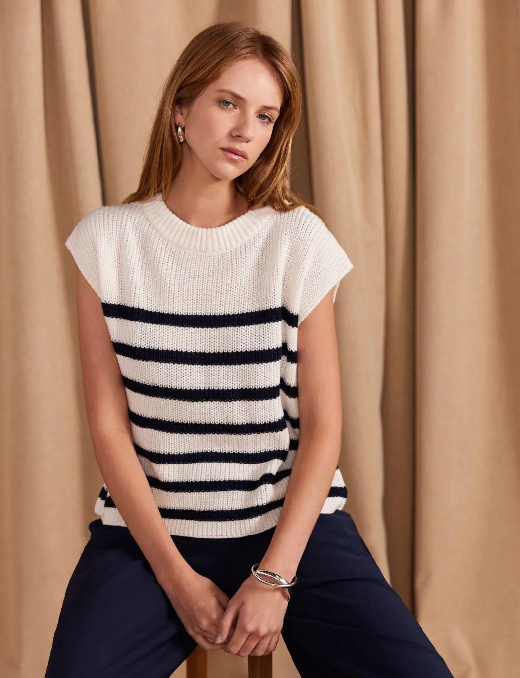 Staple the Label Sundown Stripe Knit Tank in Cream and Navy